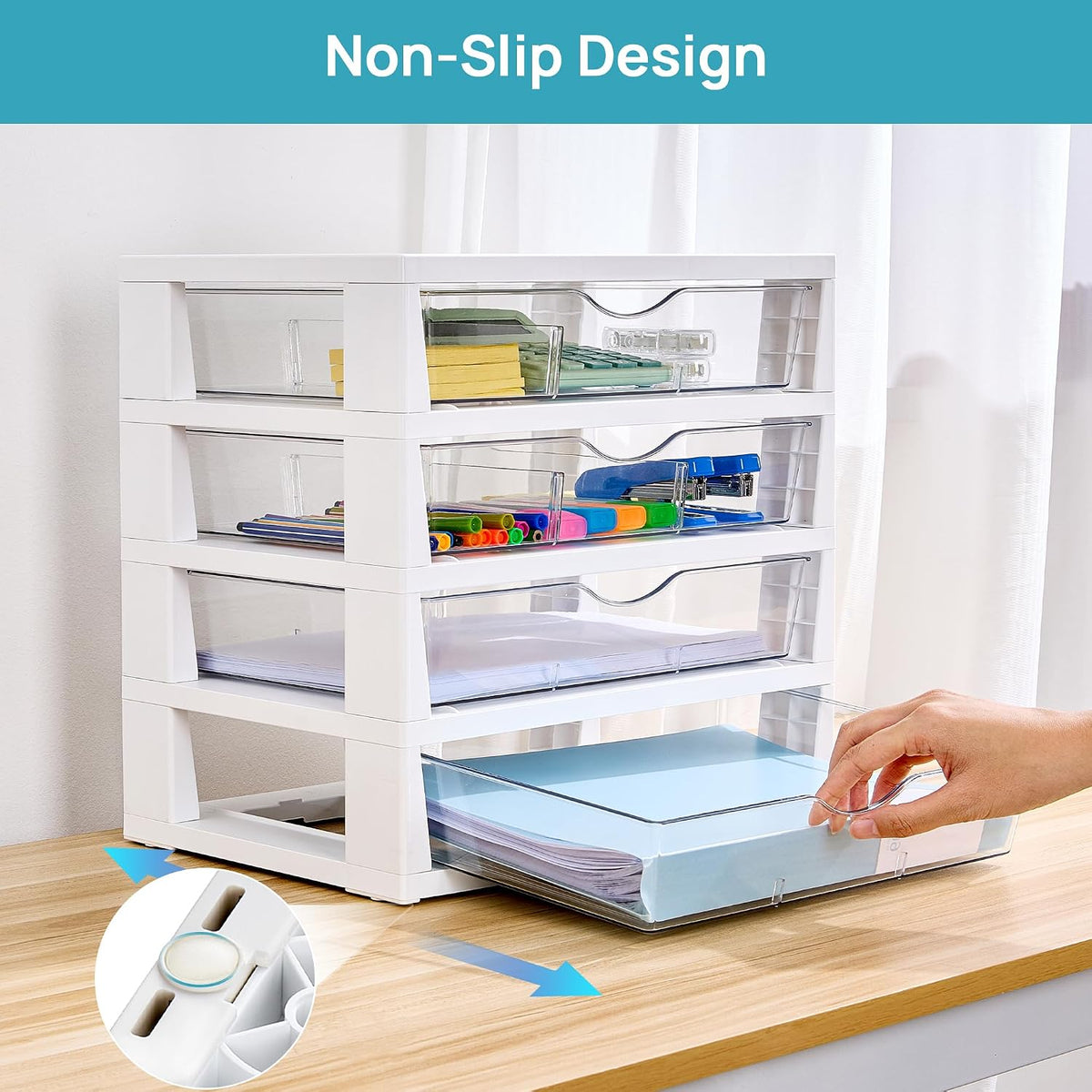 Clear Desktop Organizer, 4-Tier Drawer Storage with Dividers