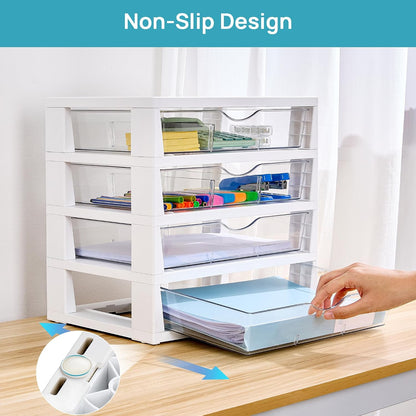 Clear Desktop Organizer, 4-Tier Drawer Storage with Dividers