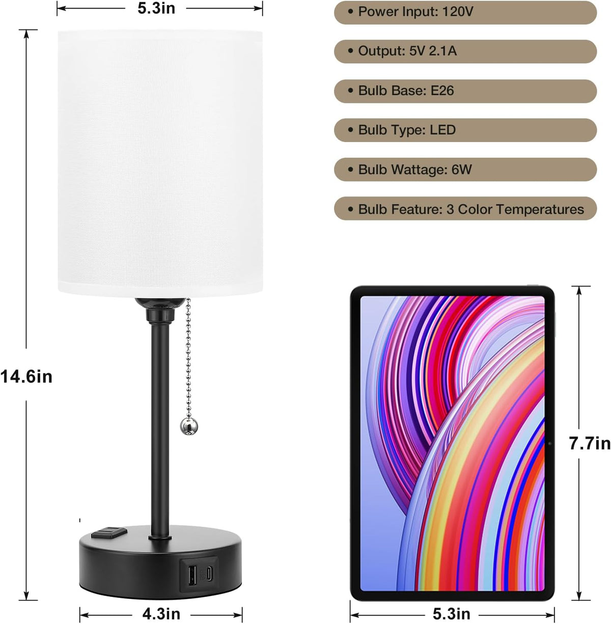 Dicoool Bedside Table Lamp for Bedroom - Small Desk Lamp with USB Ports