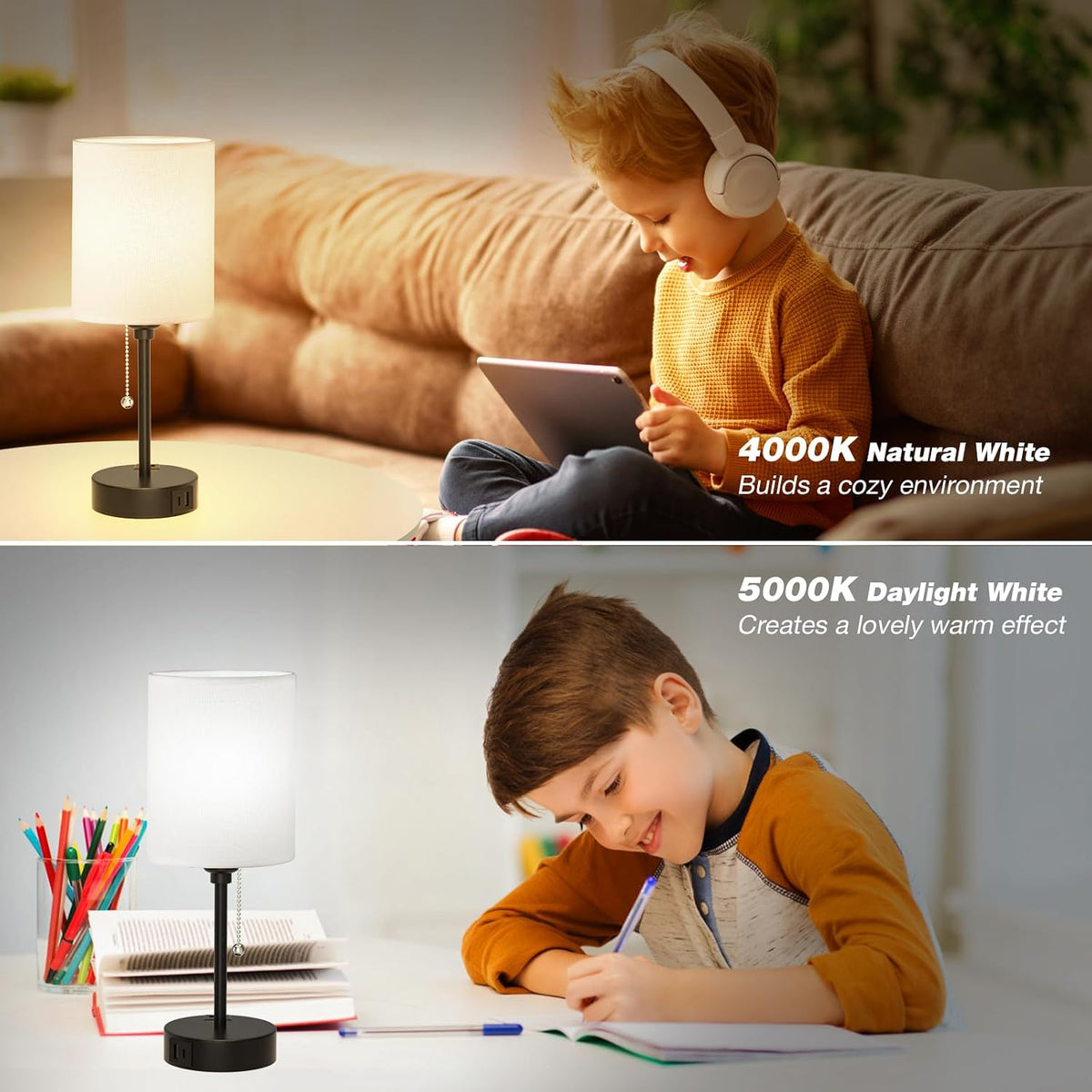 Dicoool Bedside Table Lamp for Bedroom - Small Desk Lamp with USB Ports