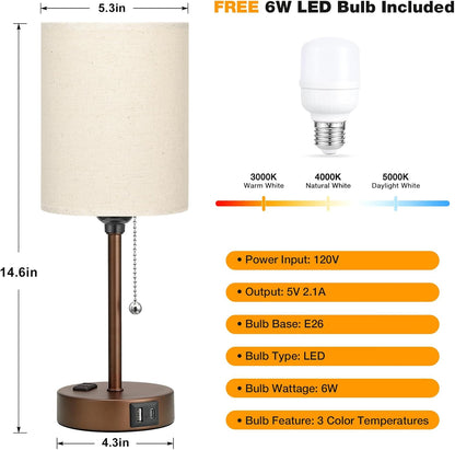 Dicoool Bedside Table Lamp for Bedroom - Small Desk Lamp with USB Ports