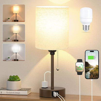 Dicoool Bedside Table Lamp for Bedroom - Small Desk Lamp with USB Ports