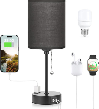 Dicoool Bedside Table Lamp for Bedroom - Small Desk Lamp with USB Ports