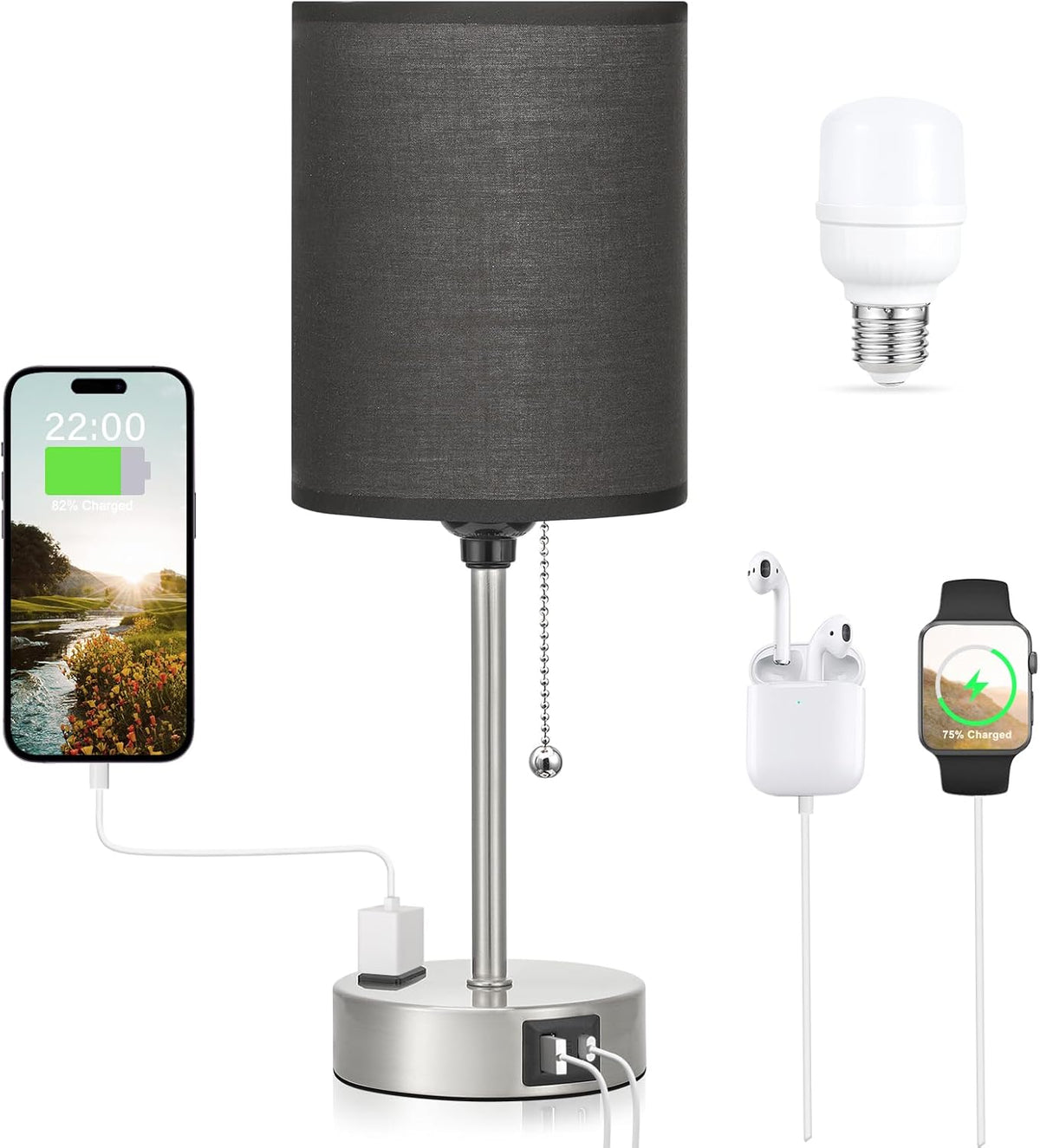 Dicoool Bedside Table Lamp for Bedroom - Small Desk Lamp with USB Ports