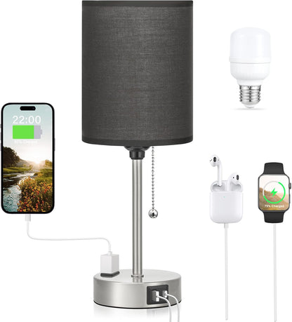 Dicoool Bedside Table Lamp for Bedroom - Small Desk Lamp with USB Ports