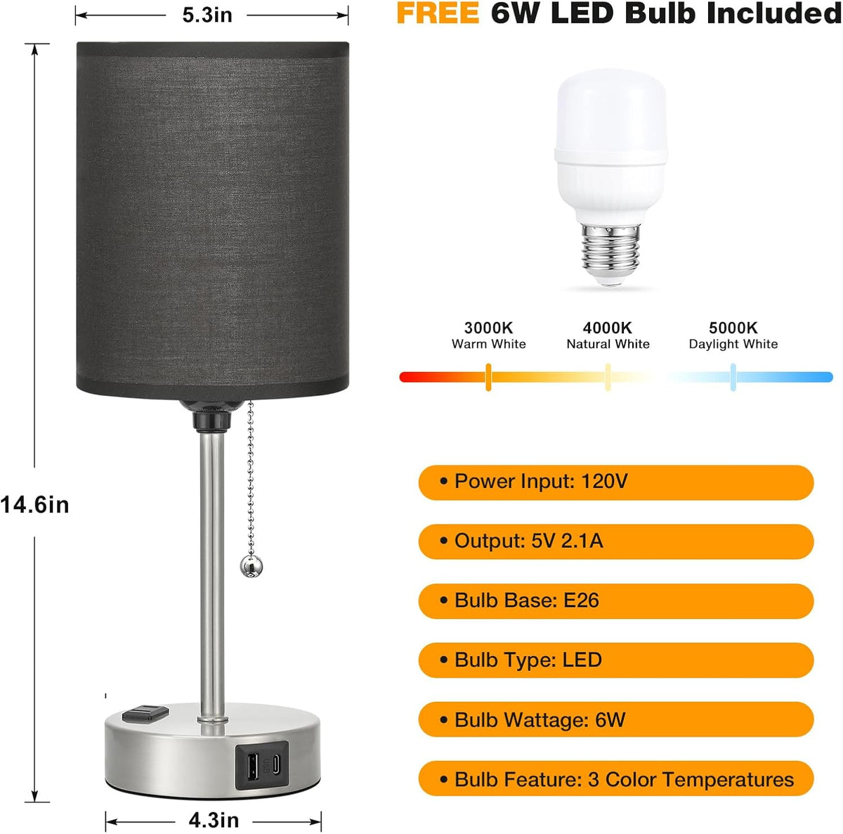 Dicoool Bedside Table Lamp for Bedroom - Small Desk Lamp with USB Ports