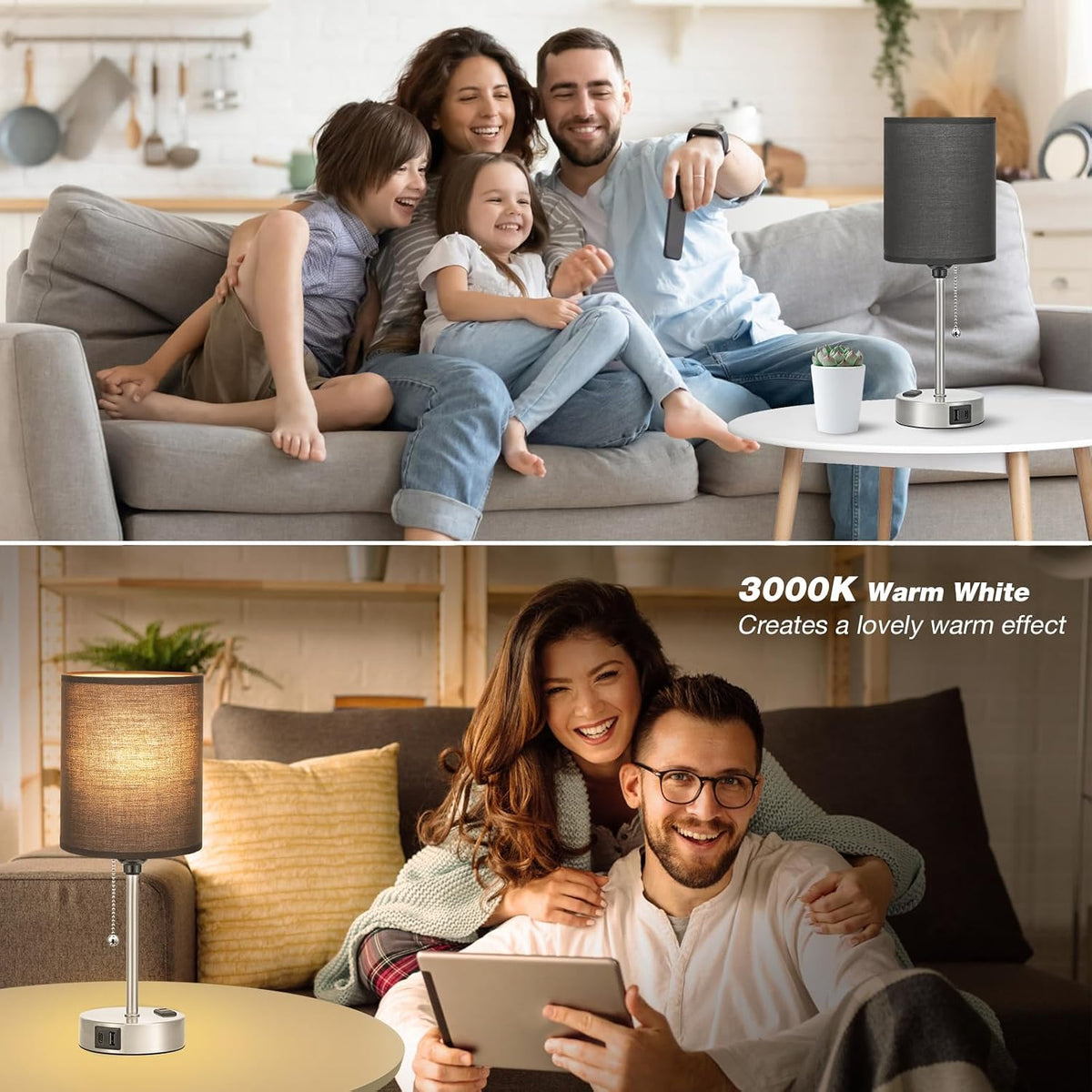 Dicoool Bedside Table Lamp for Bedroom - Small Desk Lamp with USB Ports