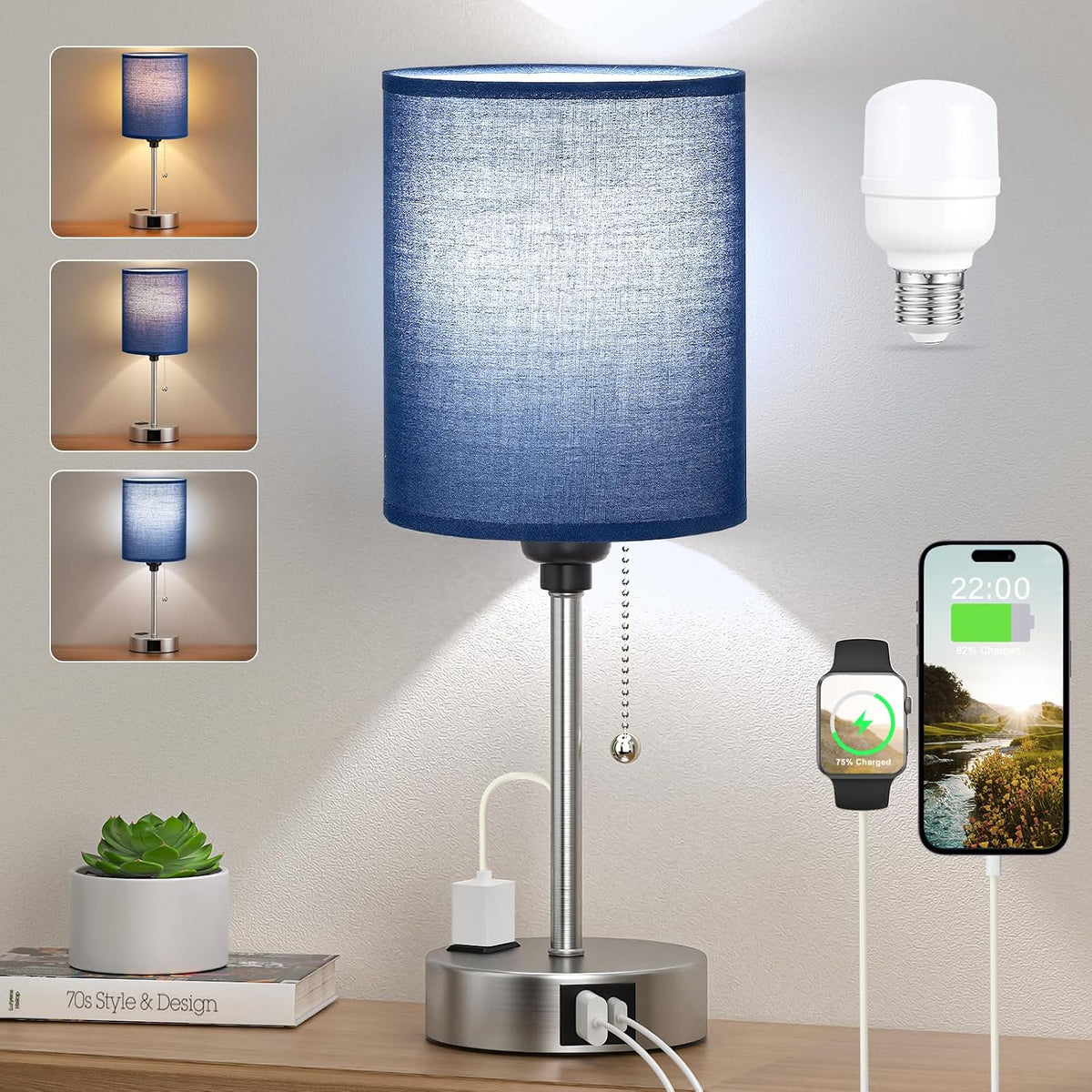 Dicoool Bedside Table Lamp for Bedroom - Small Desk Lamp with USB Ports