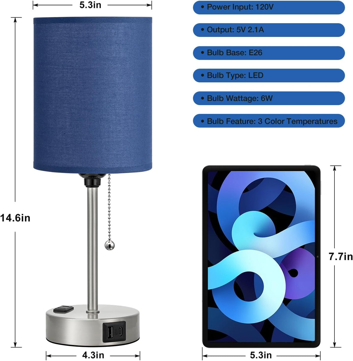 Dicoool Bedside Table Lamp for Bedroom - Small Desk Lamp with USB Ports