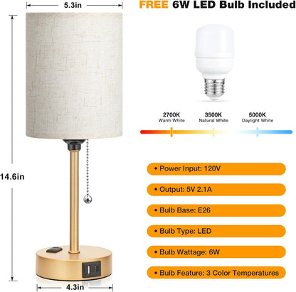 Dicoool Bedside Table Lamp for Bedroom - Small Desk Lamp with USB Ports