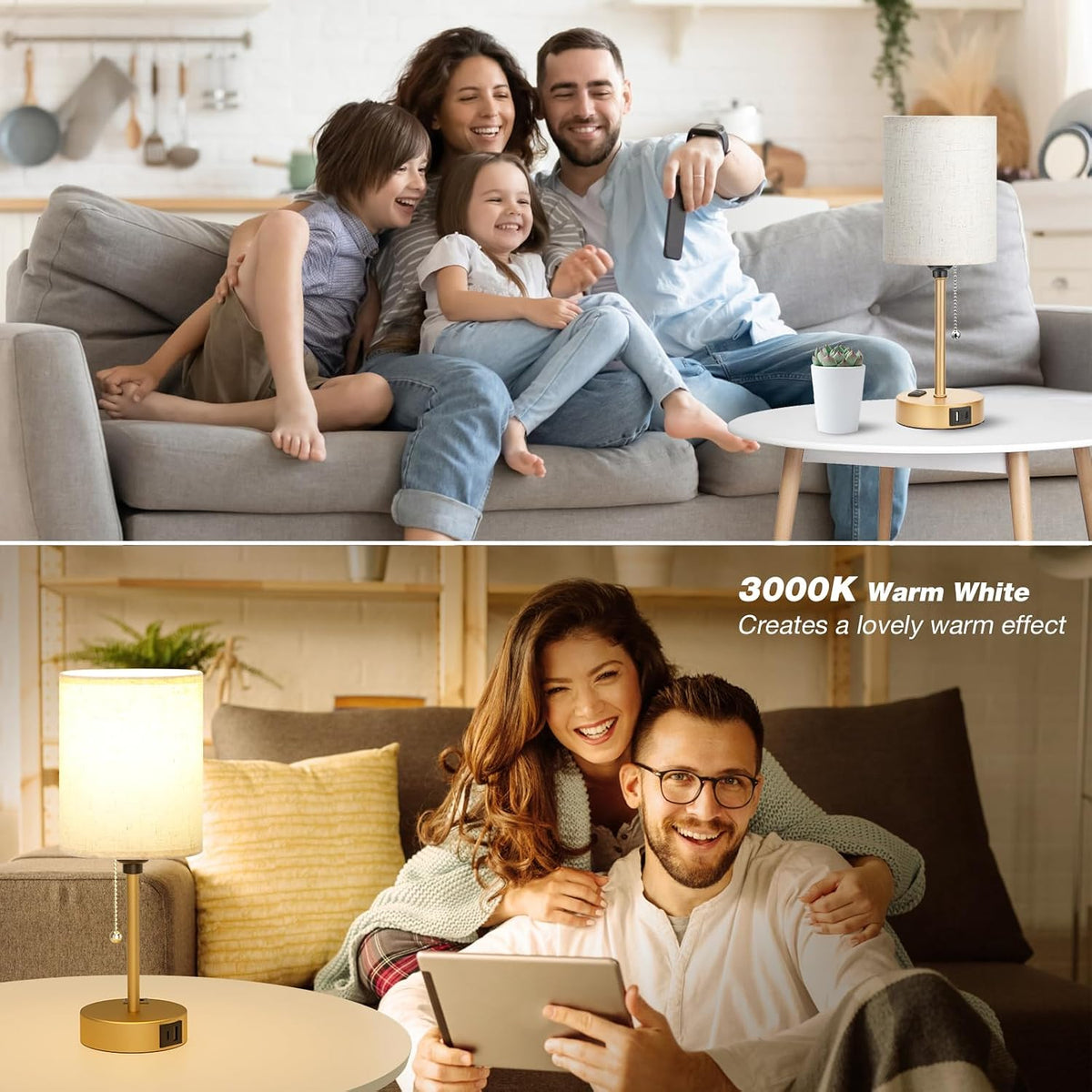 Dicoool Bedside Table Lamp for Bedroom - Small Desk Lamp with USB Ports