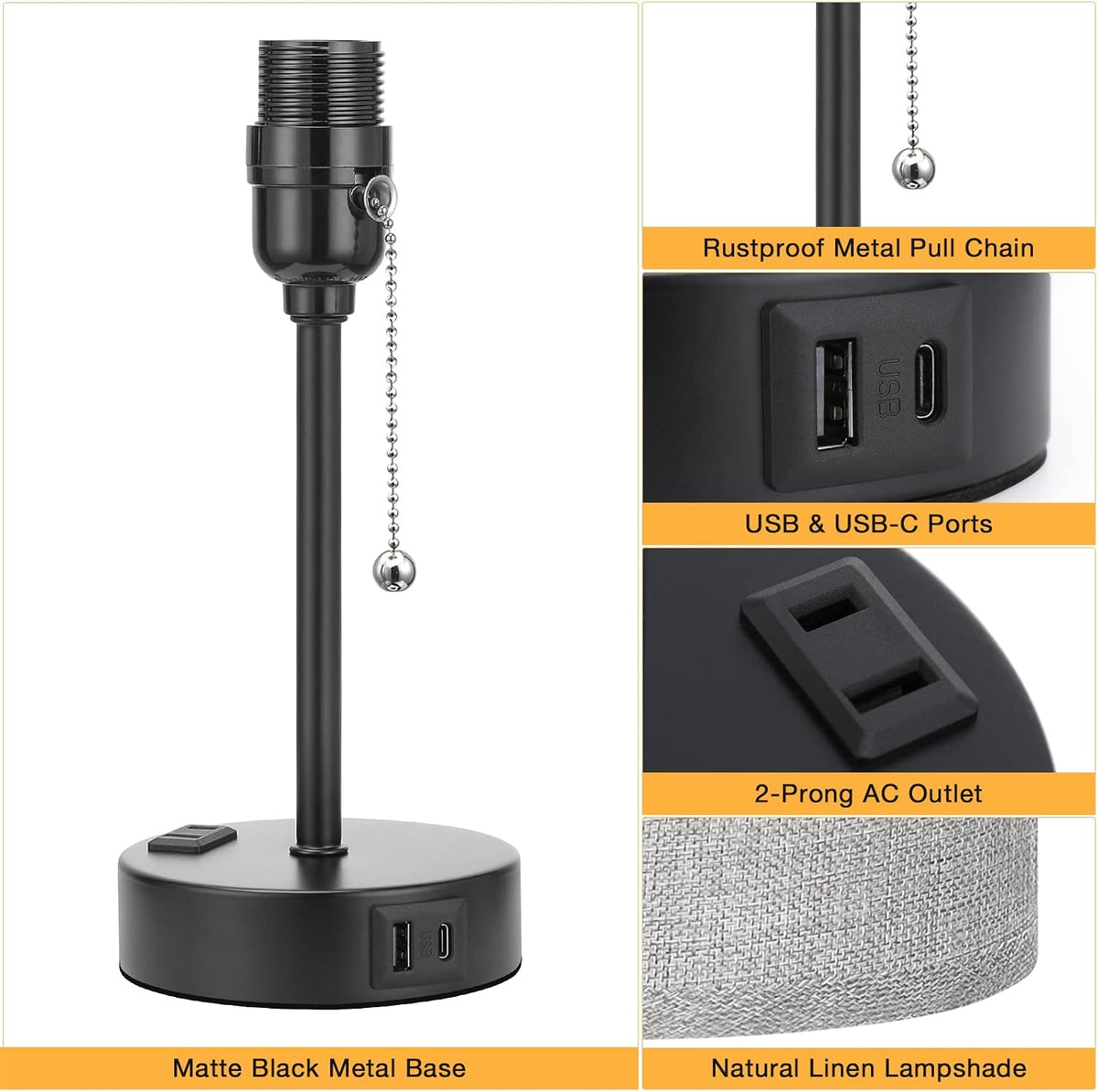 Dicoool Bedside Table Lamp for Bedroom - Small Desk Lamp with USB Ports
