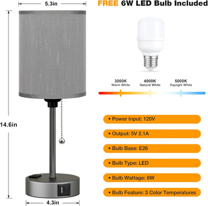 Dicoool Bedside Table Lamp for Bedroom - Small Desk Lamp with USB Ports