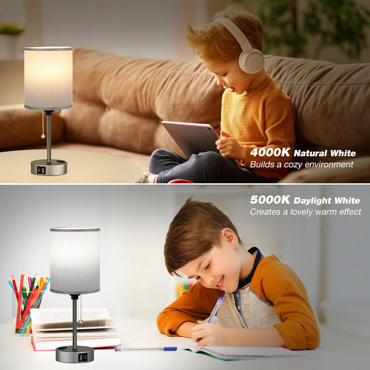 Dicoool Bedside Table Lamp for Bedroom - Small Desk Lamp with USB Ports