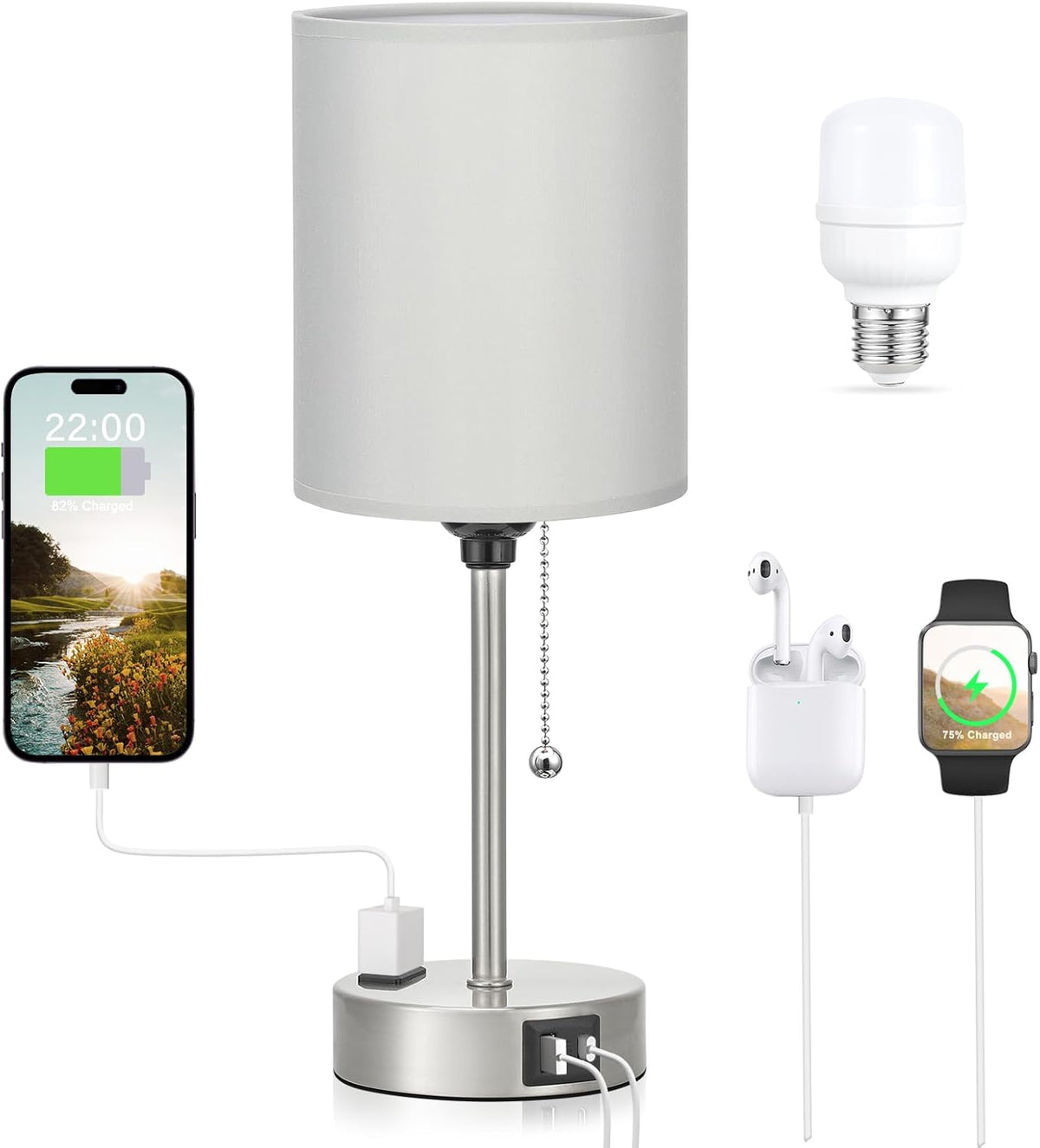 Dicoool Bedside Table Lamp for Bedroom - Small Desk Lamp with USB Ports
