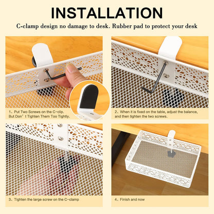 Under Desk Drawer, Clamp on Desk Organizer Under Table Hanging Desk Storage
