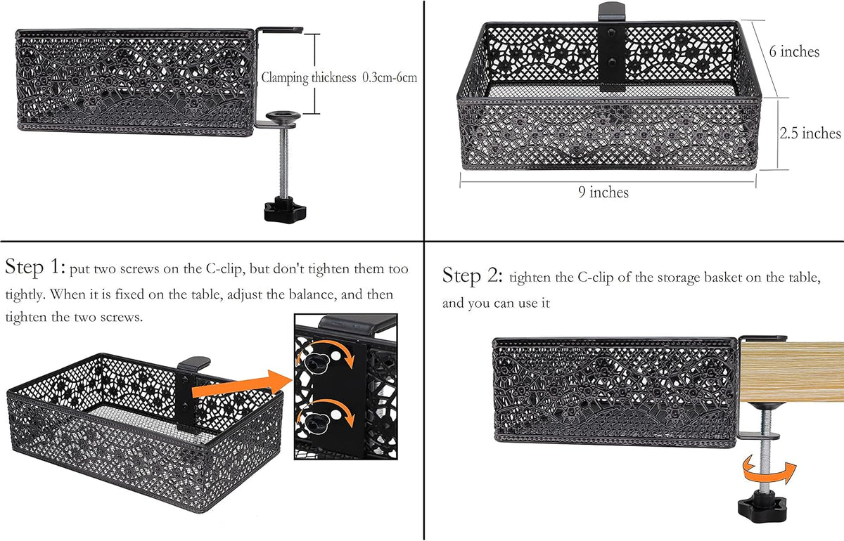 Under Desk Drawer, Clamp on Desk Organizer Under Table Hanging Desk Storage