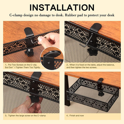 Under Desk Drawer, Clamp on Desk Organizer Under Table Hanging Desk Storage