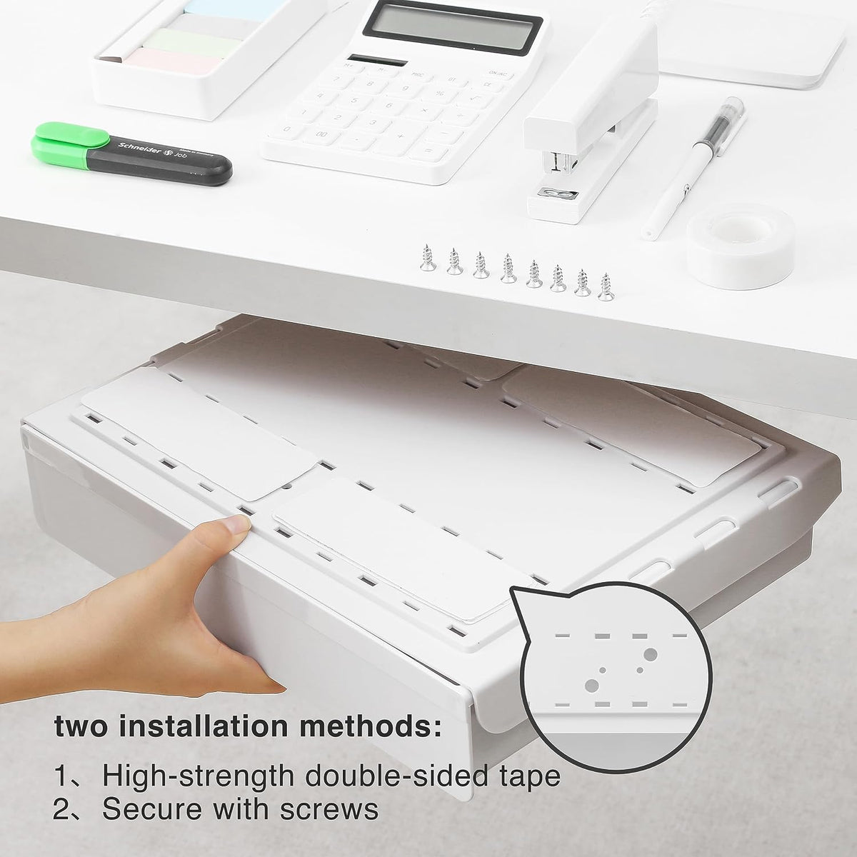 Under Desk Drawer - Super Large Under Table Hidden Drawer Desk Accessories & Workspace Organizers Desktop Storage Pencil Slide Out Organizer with Screw Adhesive Tape Shelf Tray at Office