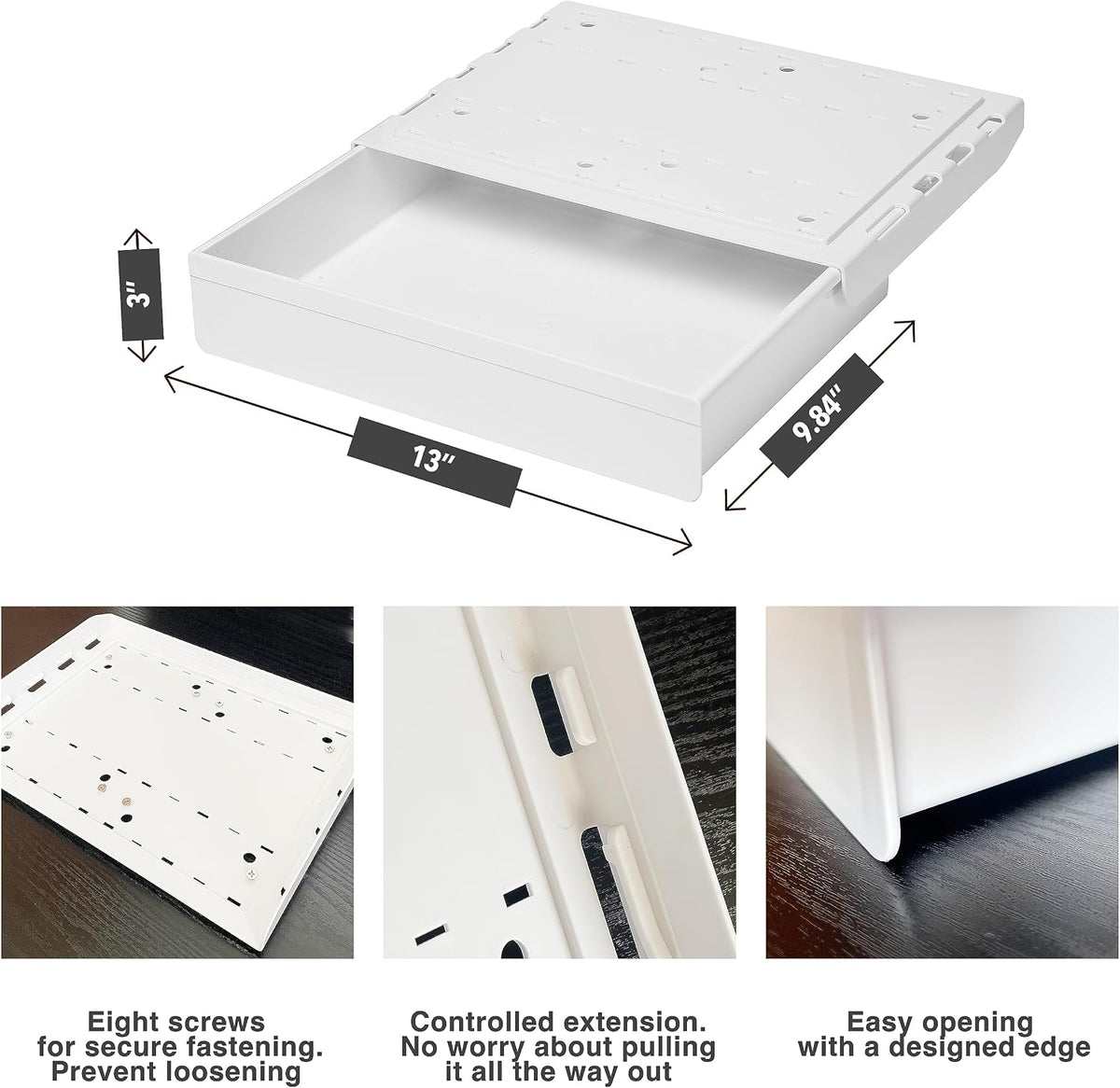Under Desk Drawer - Super Large Under Table Hidden Drawer Desk Accessories & Workspace Organizers Desktop Storage Pencil Slide Out Organizer with Screw Adhesive Tape Shelf Tray at Office