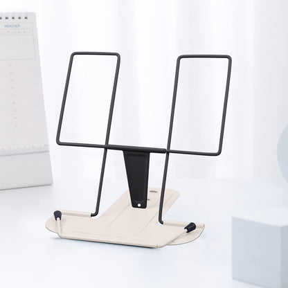 MSDADA Metal Book Stand for Desk, Adjustable Reading Rest Book Holder, Portable Cookbook Documents Holder, Sturdy Typing Stand for Recipes Textbooks Tablet Music Books with Page Clips (Black)