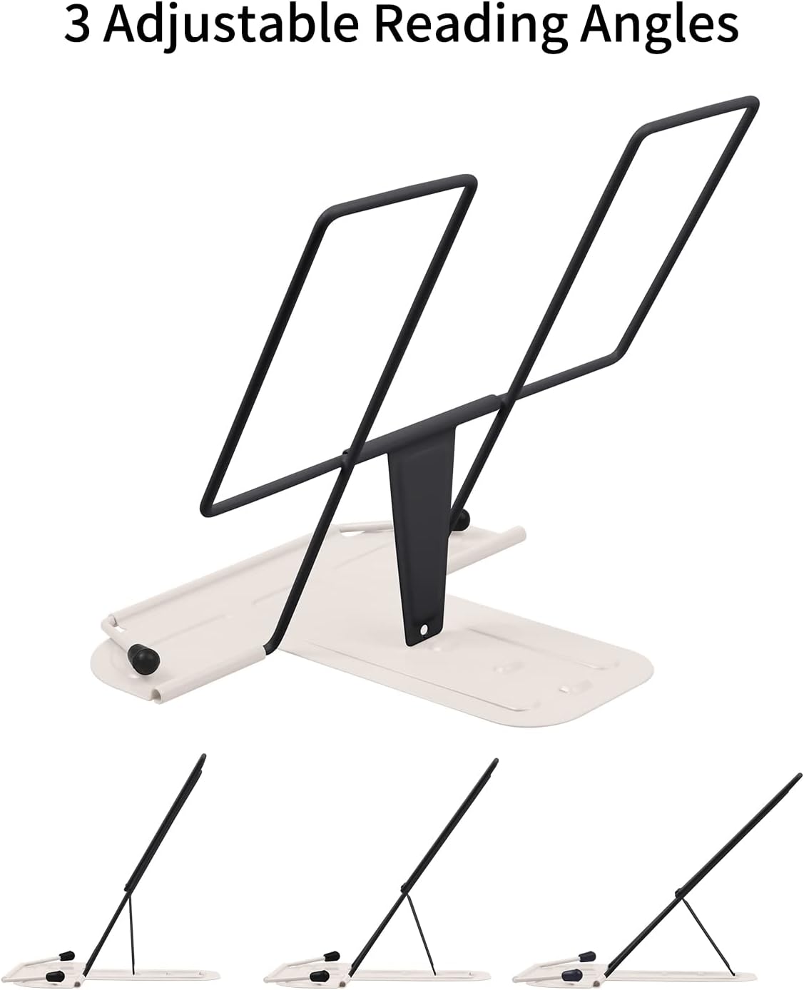MSDADA Metal Book Stand for Desk, Adjustable Reading Rest Book Holder, Portable Cookbook Documents Holder, Sturdy Typing Stand for Recipes Textbooks Tablet Music Books with Page Clips (Black)