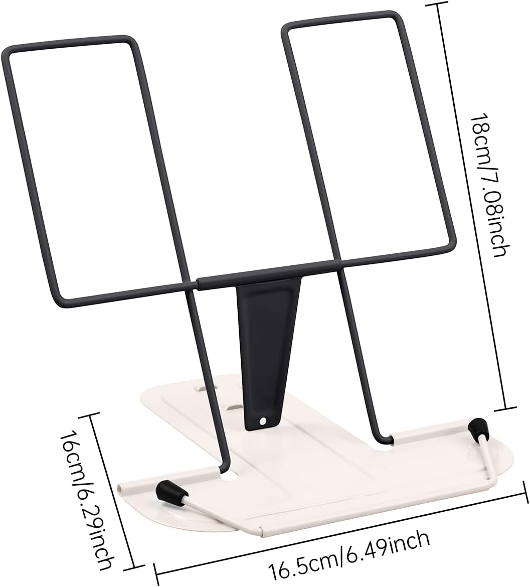 MSDADA Metal Book Stand for Desk, Adjustable Reading Rest Book Holder, Portable Cookbook Documents Holder, Sturdy Typing Stand for Recipes Textbooks Tablet Music Books with Page Clips (Black)