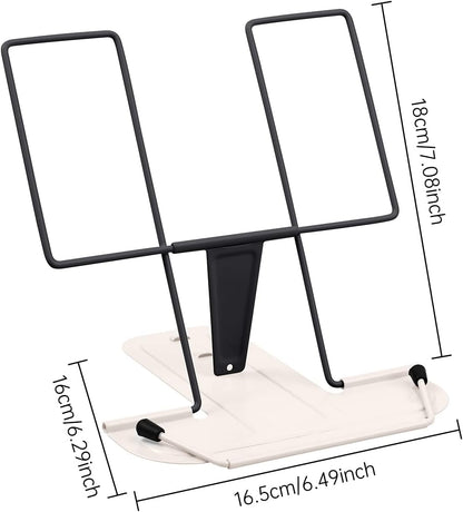 MSDADA Metal Book Stand for Desk, Adjustable Reading Rest Book Holder, Portable Cookbook Documents Holder, Sturdy Typing Stand for Recipes Textbooks Tablet Music Books with Page Clips (Black)