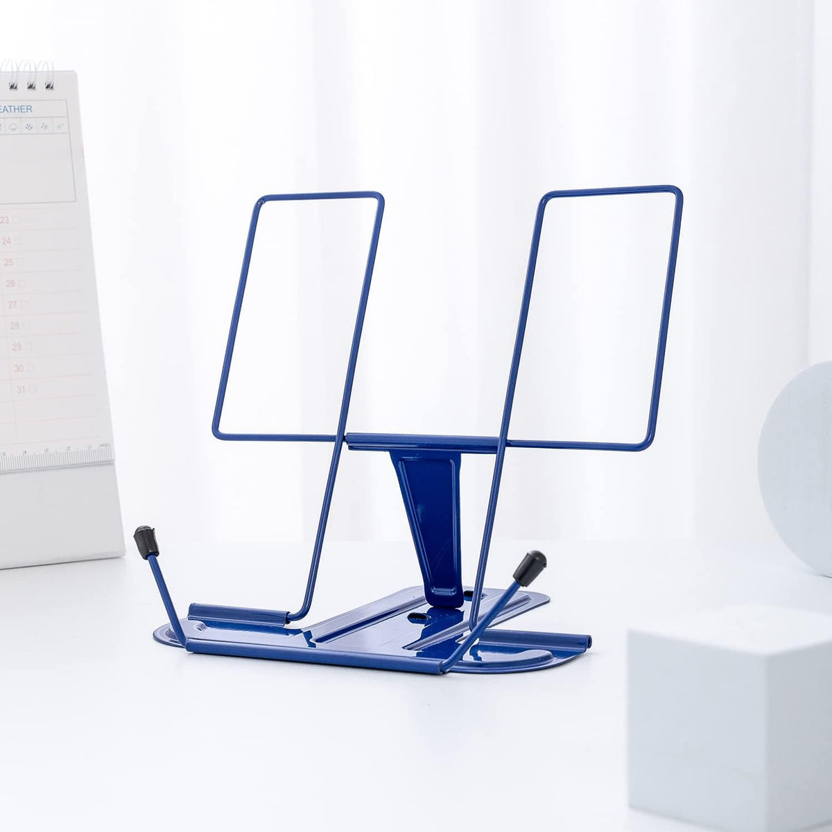 MSDADA Metal Book Stand for Desk, Adjustable Reading Rest Book Holder, Portable Cookbook Documents Holder, Sturdy Typing Stand for Recipes Textbooks Tablet Music Books with Page Clips (Black)