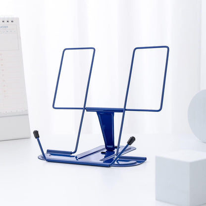 MSDADA Metal Book Stand for Desk, Adjustable Reading Rest Book Holder, Portable Cookbook Documents Holder, Sturdy Typing Stand for Recipes Textbooks Tablet Music Books with Page Clips (Black)