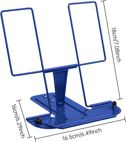 MSDADA Metal Book Stand for Desk, Adjustable Reading Rest Book Holder, Portable Cookbook Documents Holder, Sturdy Typing Stand for Recipes Textbooks Tablet Music Books with Page Clips (Black)