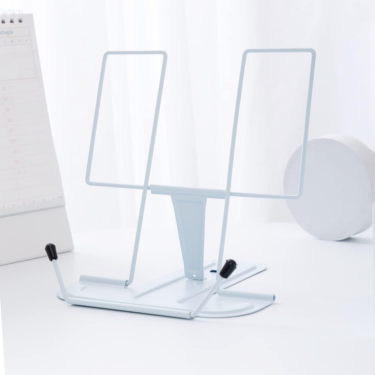 MSDADA Metal Book Stand for Desk, Adjustable Reading Rest Book Holder, Portable Cookbook Documents Holder, Sturdy Typing Stand for Recipes Textbooks Tablet Music Books with Page Clips (Black)