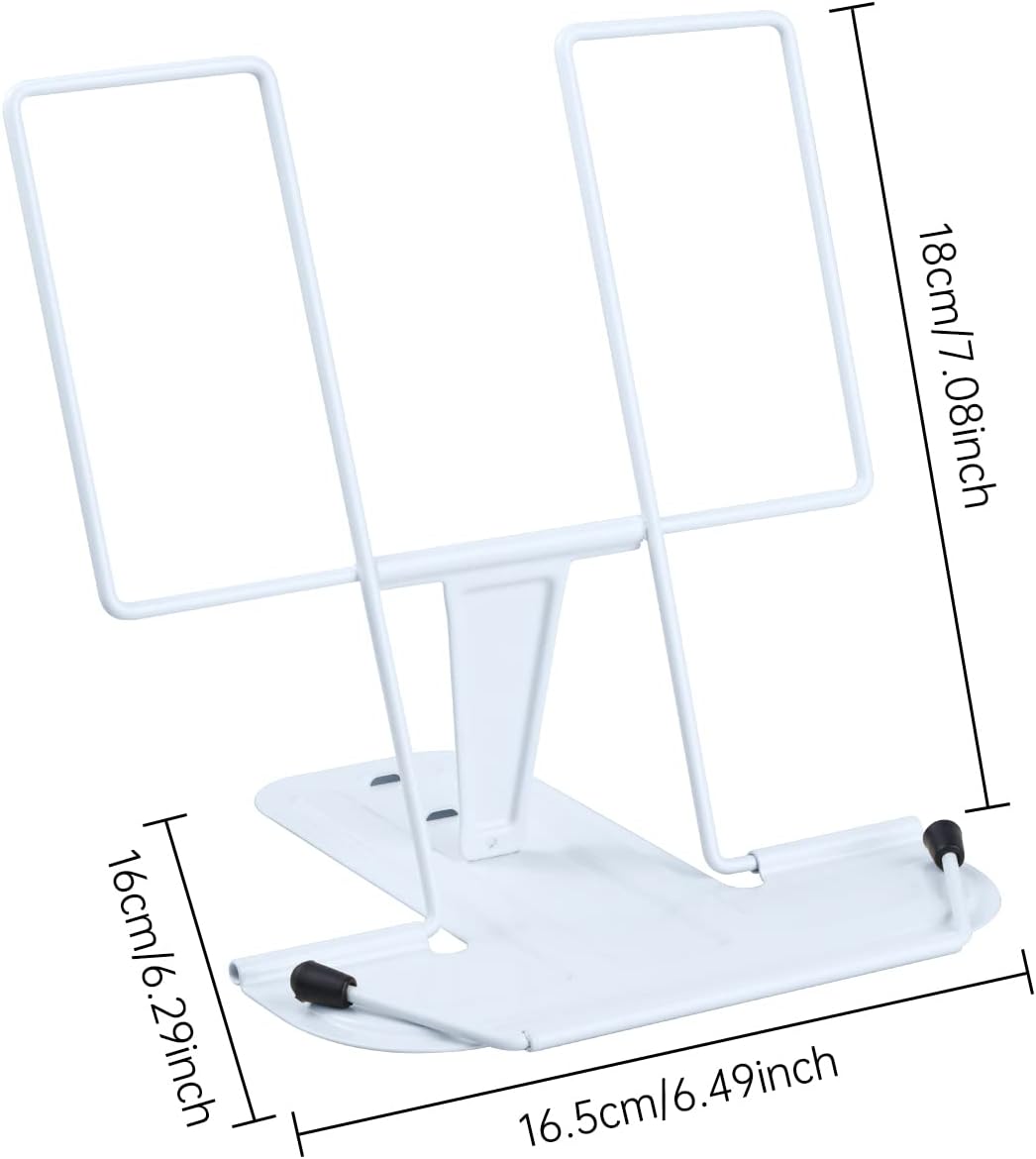 MSDADA Metal Book Stand for Desk, Adjustable Reading Rest Book Holder, Portable Cookbook Documents Holder, Sturdy Typing Stand for Recipes Textbooks Tablet Music Books with Page Clips (Black)