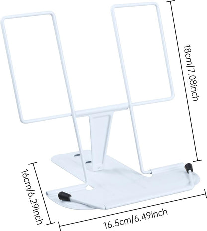 MSDADA Metal Book Stand for Desk, Adjustable Reading Rest Book Holder, Portable Cookbook Documents Holder, Sturdy Typing Stand for Recipes Textbooks Tablet Music Books with Page Clips (Black)