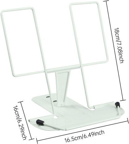 MSDADA Metal Book Stand for Desk, Adjustable Reading Rest Book Holder, Portable Cookbook Documents Holder, Sturdy Typing Stand for Recipes Textbooks Tablet Music Books with Page Clips (Black)