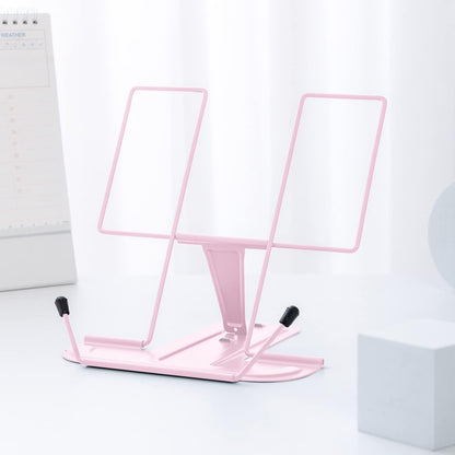MSDADA Metal Book Stand for Desk, Adjustable Reading Rest Book Holder, Portable Cookbook Documents Holder, Sturdy Typing Stand for Recipes Textbooks Tablet Music Books with Page Clips (Black)