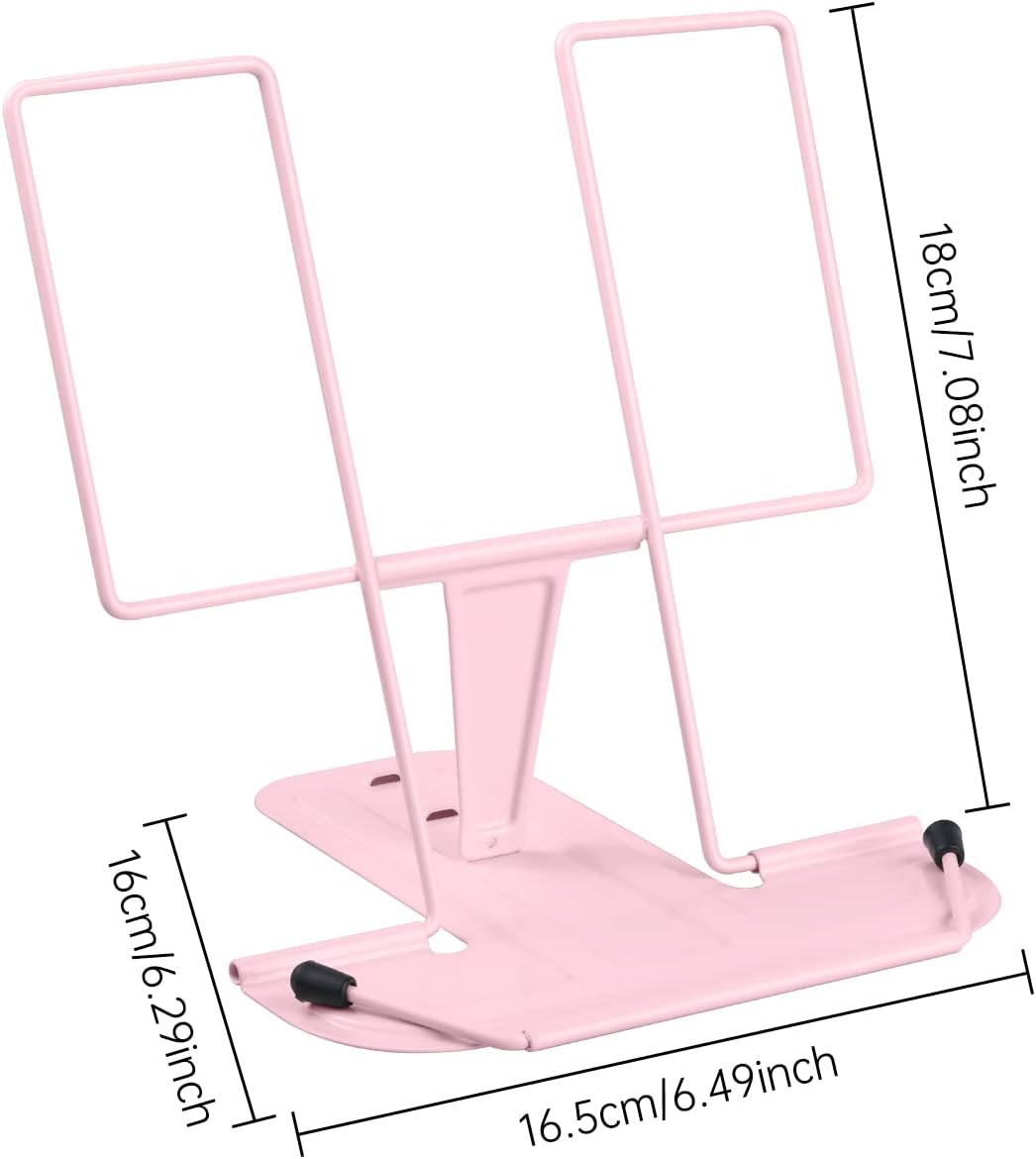 MSDADA Metal Book Stand for Desk, Adjustable Reading Rest Book Holder, Portable Cookbook Documents Holder, Sturdy Typing Stand for Recipes Textbooks Tablet Music Books with Page Clips (Black)
