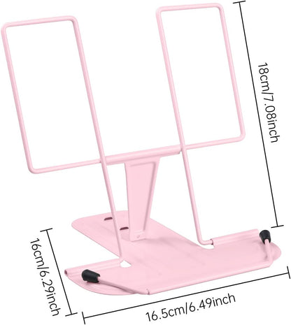MSDADA Metal Book Stand for Desk, Adjustable Reading Rest Book Holder, Portable Cookbook Documents Holder, Sturdy Typing Stand for Recipes Textbooks Tablet Music Books with Page Clips (Black)