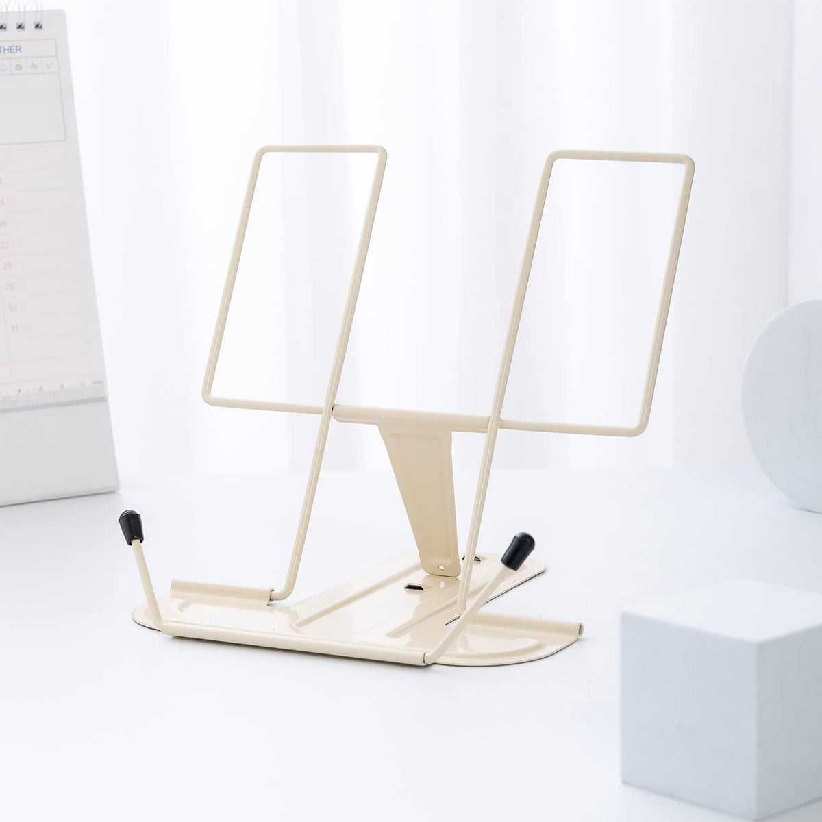 MSDADA Metal Book Stand for Desk, Adjustable Reading Rest Book Holder, Portable Cookbook Documents Holder, Sturdy Typing Stand for Recipes Textbooks Tablet Music Books with Page Clips (Black)