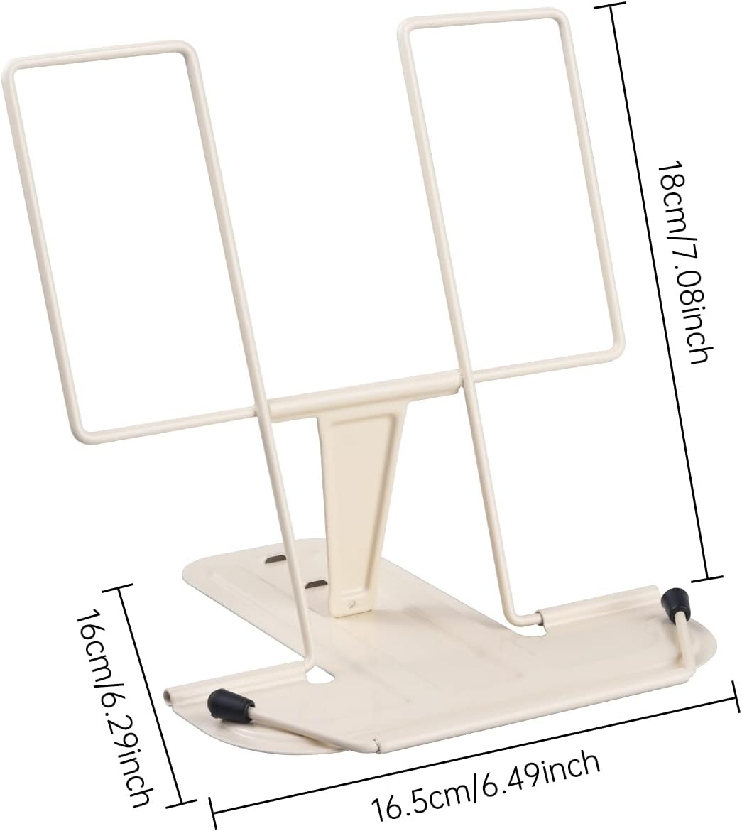 MSDADA Metal Book Stand for Desk, Adjustable Reading Rest Book Holder, Portable Cookbook Documents Holder, Sturdy Typing Stand for Recipes Textbooks Tablet Music Books with Page Clips (Black)