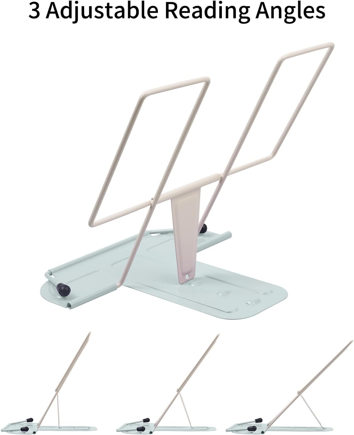 MSDADA Metal Book Stand for Desk, Adjustable Reading Rest Book Holder, Portable Cookbook Documents Holder, Sturdy Typing Stand for Recipes Textbooks Tablet Music Books with Page Clips (Black)