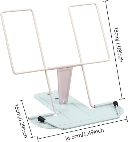MSDADA Metal Book Stand for Desk, Adjustable Reading Rest Book Holder, Portable Cookbook Documents Holder, Sturdy Typing Stand for Recipes Textbooks Tablet Music Books with Page Clips (Black)