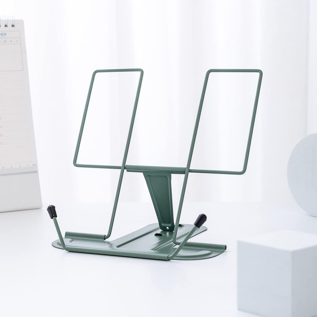 MSDADA Metal Book Stand for Desk, Adjustable Reading Rest Book Holder, Portable Cookbook Documents Holder, Sturdy Typing Stand for Recipes Textbooks Tablet Music Books with Page Clips (Black)