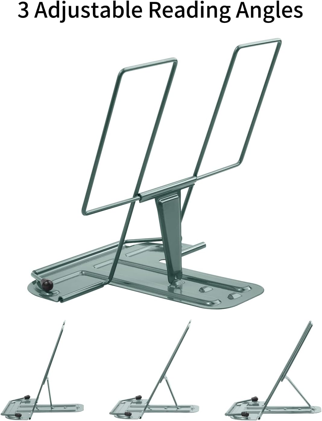 MSDADA Metal Book Stand for Desk, Adjustable Reading Rest Book Holder, Portable Cookbook Documents Holder, Sturdy Typing Stand for Recipes Textbooks Tablet Music Books with Page Clips (Black)