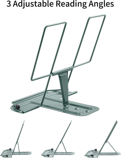 MSDADA Metal Book Stand for Desk, Adjustable Reading Rest Book Holder, Portable Cookbook Documents Holder, Sturdy Typing Stand for Recipes Textbooks Tablet Music Books with Page Clips (Black)