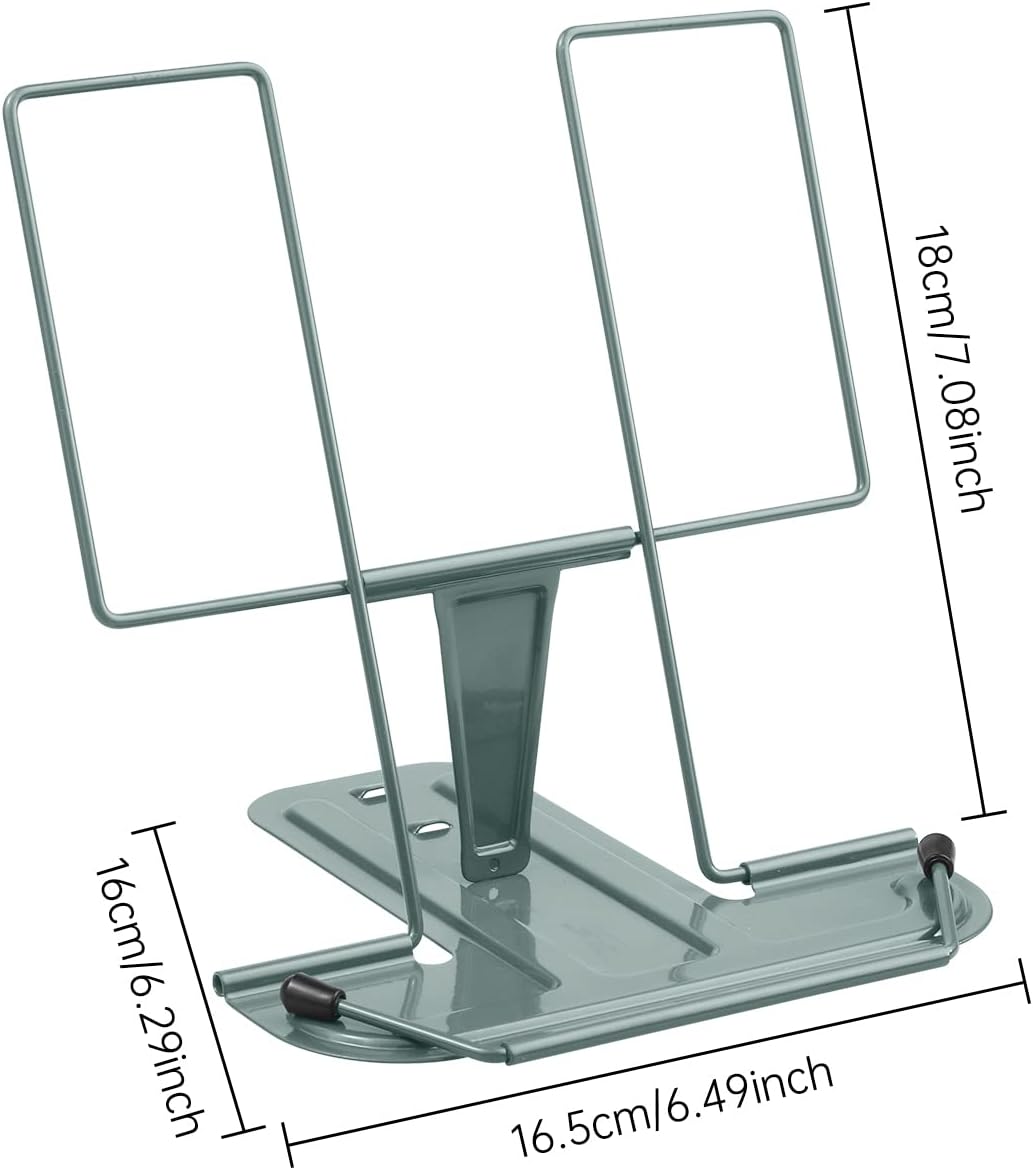 MSDADA Metal Book Stand for Desk, Adjustable Reading Rest Book Holder, Portable Cookbook Documents Holder, Sturdy Typing Stand for Recipes Textbooks Tablet Music Books with Page Clips (Black)