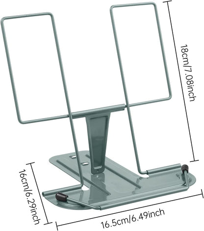 MSDADA Metal Book Stand for Desk, Adjustable Reading Rest Book Holder, Portable Cookbook Documents Holder, Sturdy Typing Stand for Recipes Textbooks Tablet Music Books with Page Clips (Black)