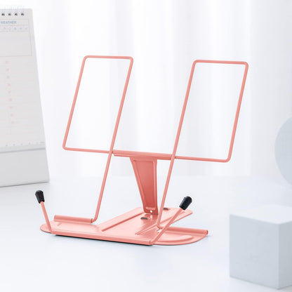 MSDADA Metal Book Stand for Desk, Adjustable Reading Rest Book Holder, Portable Cookbook Documents Holder, Sturdy Typing Stand for Recipes Textbooks Tablet Music Books with Page Clips (Black)