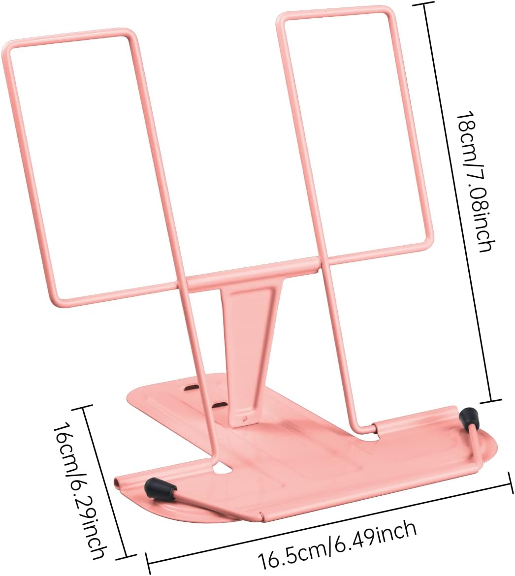 MSDADA Metal Book Stand for Desk, Adjustable Reading Rest Book Holder, Portable Cookbook Documents Holder, Sturdy Typing Stand for Recipes Textbooks Tablet Music Books with Page Clips (Black)