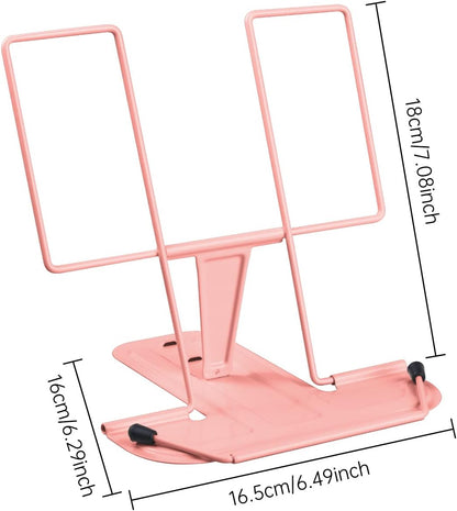 MSDADA Metal Book Stand for Desk, Adjustable Reading Rest Book Holder, Portable Cookbook Documents Holder, Sturdy Typing Stand for Recipes Textbooks Tablet Music Books with Page Clips (Black)
